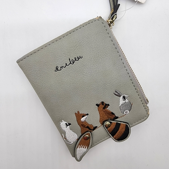 NWT Woodlawn Animals Moveable Tails Grey Small Bifold Wallet - Picture 2 of 16